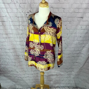 democracy floral paisley print peasant boho top blouse vintage 90s size small